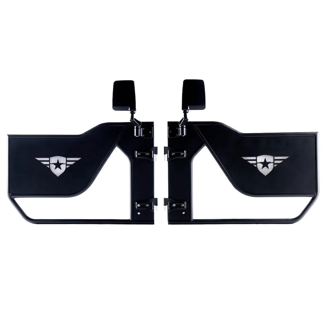 35-1046 – COMBAT OFFRD Door, Tubular Lower Half Powder Coated Black Steel Set Of 2 With Integrated Mirror/ OE Styles ...